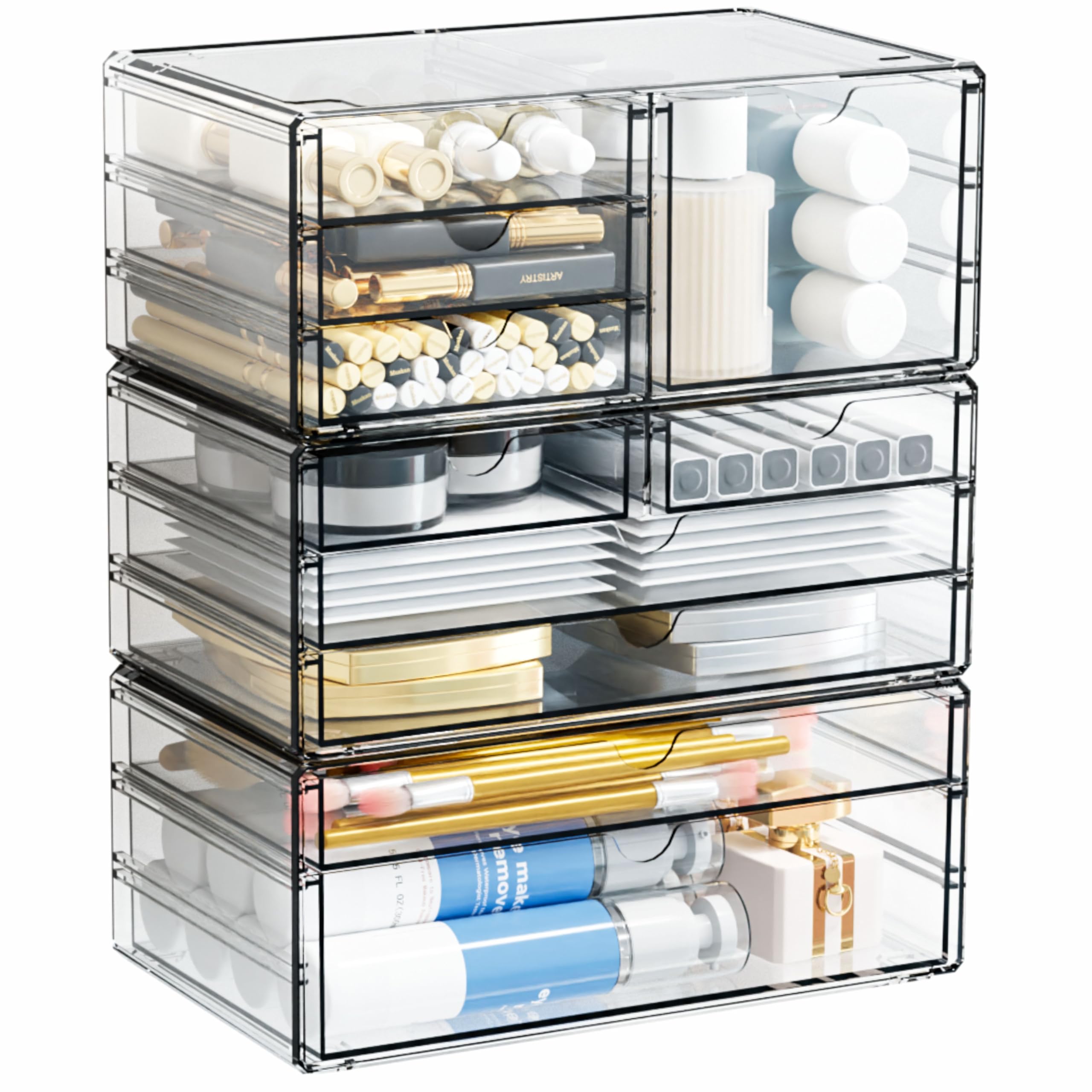 Organizer per cassetti in acrilico, impilabile, 28,2 cm, grandi cassetti trasparenti e organizer per trucchi per vanità, piano di lavoro del bagno, armadietto, dispensa, contenitori per forniture per