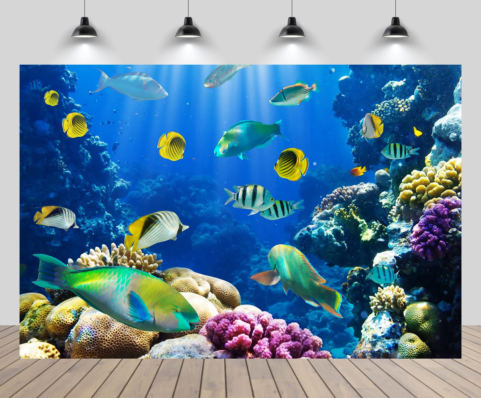 CHNYWORK 10ftx10ft Under The Sea Backdrop for Photography Aquarium Underwater World Tropical Fish Coral Reef Background Mermaid Theme Birthday Party Decorations Baby Shower Photo Props