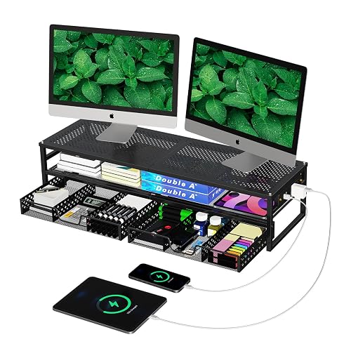 Simple Trending 2 Tier Monitor Stand Riser with Storage