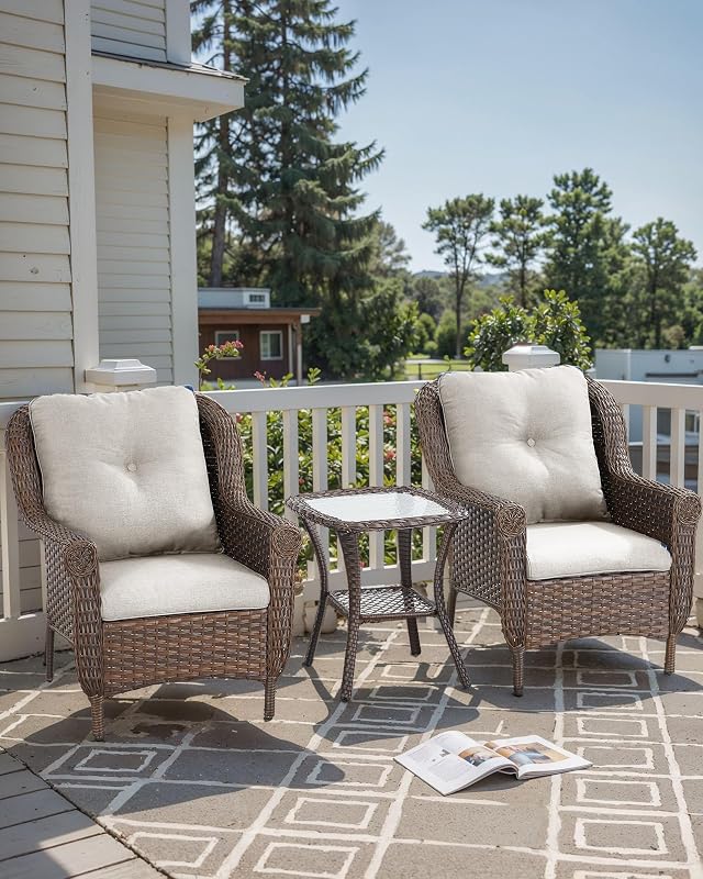 ACTREST Patio Wicker Chairs Outdoor Furniture Chair - Set of 2 Outside All Weather Lawn Dining Brown Rattan Armchair with High Back&Deep Seating for Deck Porch Balcony Backyard Garden - Beige image 6