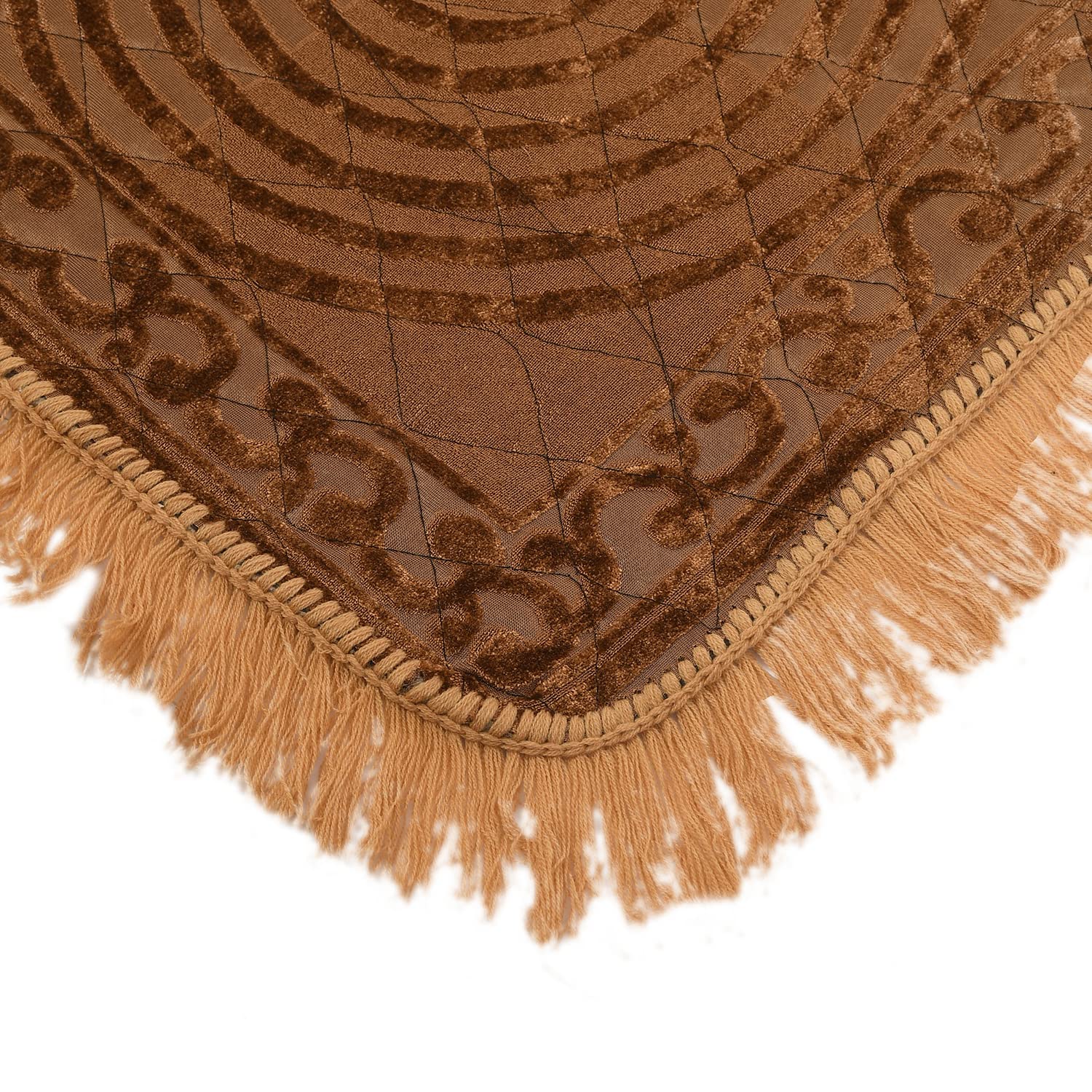 Kuber Industries Velvet Circle Print Pooja Aasan/Prayer Aasan/Meditation Mat for Home Pack of 2 (Brown) 54KM4133 3