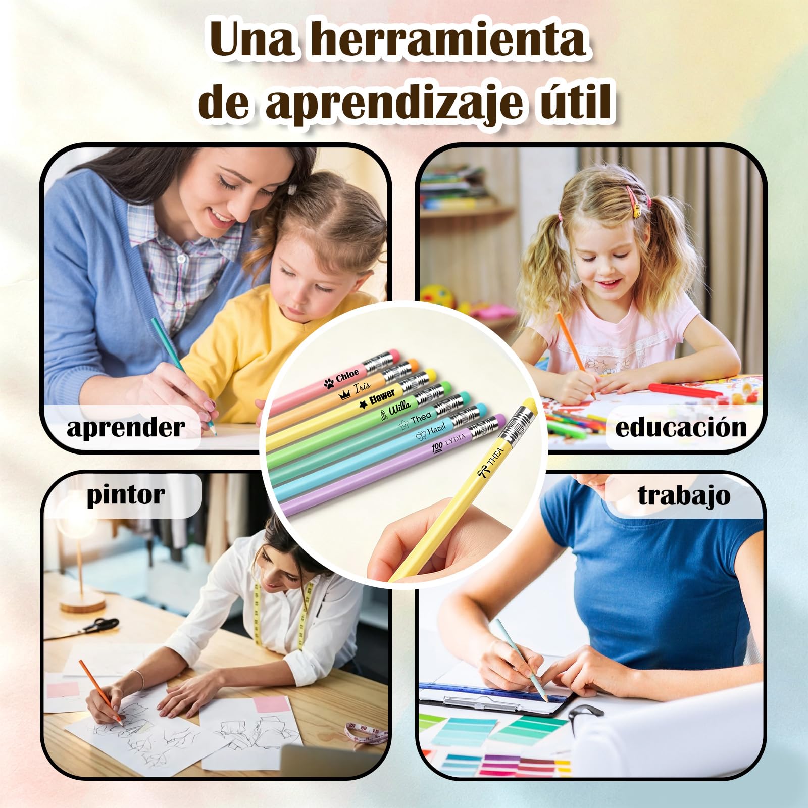 Lápices personalizados Lápiz triangular con nombre 7 colores，100 PCS