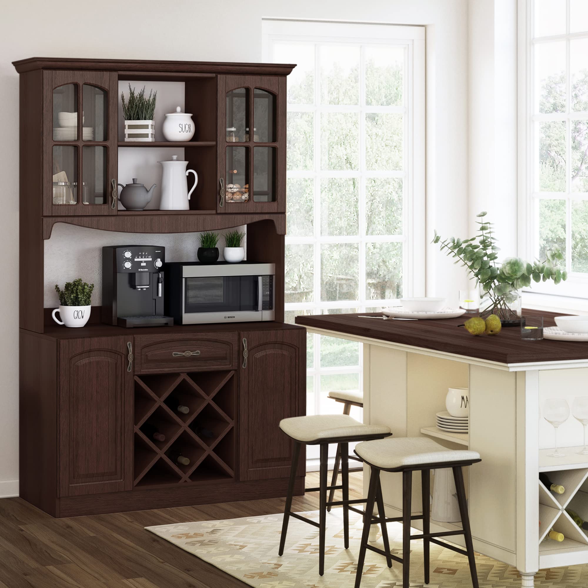 Living Skog Galiano 73'' Pantry Buffet Espresso Buffet with Wine Rack
