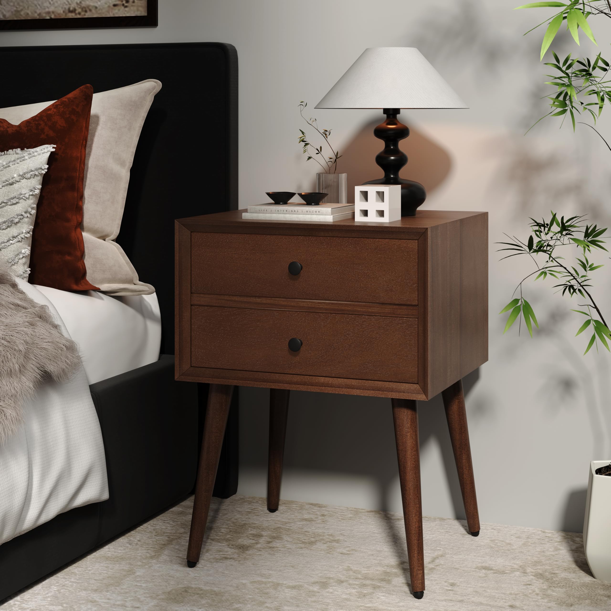 Amazon.com: Merax Mid-Century Modern Acacia Wood Nightstand with 2