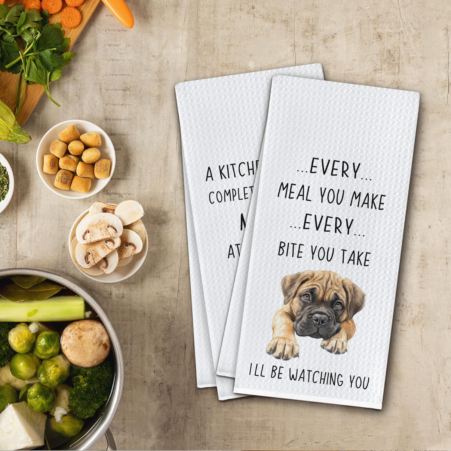English Mastiff Gifts Kitchen Towels, Dog Lovers Gifts for Women Men Dish Tea Towels, Funny English Mastiff Dog Decorative Hand Towel for Kitchen, 16x24 Inch Set of 2 - Image 2