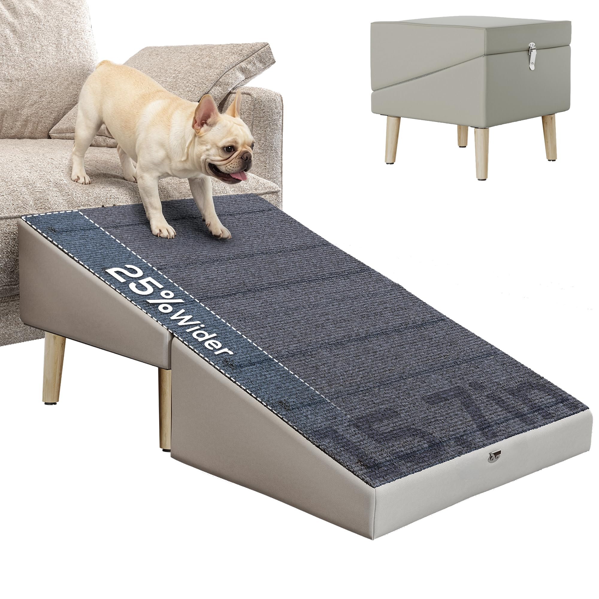 View 1 of 15.7"****OJCME 2 in 1 Ottoman Dog Ramp and Footstool, Gray