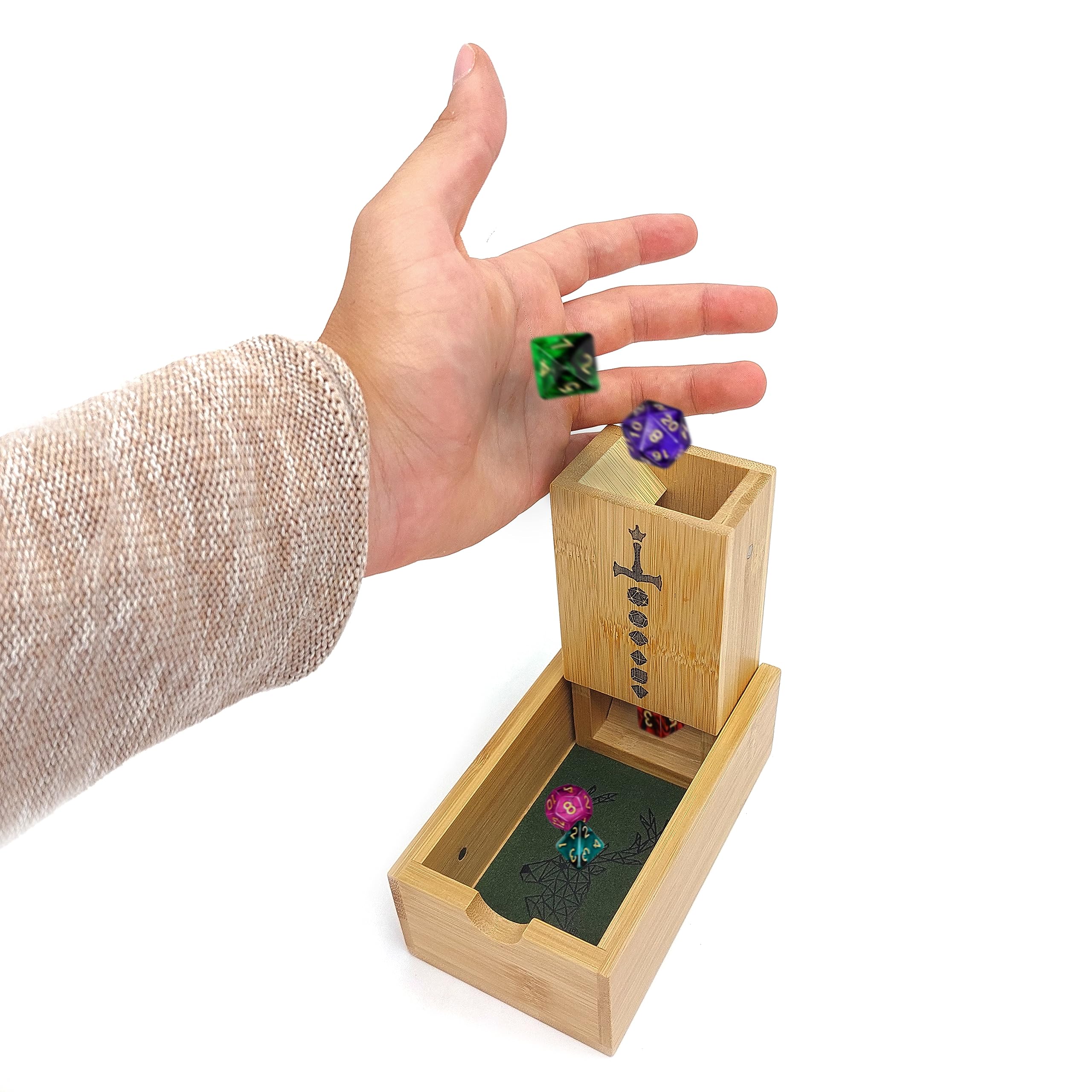 LORE Würfelturm Pen-and-Paper Würfeldesign für Tabletop Rollenspiele | Magnet-Stecksystem, Nachhaltiges Holz, braun, einklappbar DND, DSA, Cthulhu kompatibel