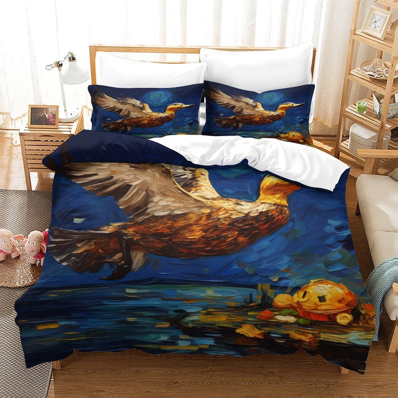 P1S9U7W5Y 3D Printed Flying Goose Duvet Cover Set 3pcs Microfiber Animal Bedding Set Double