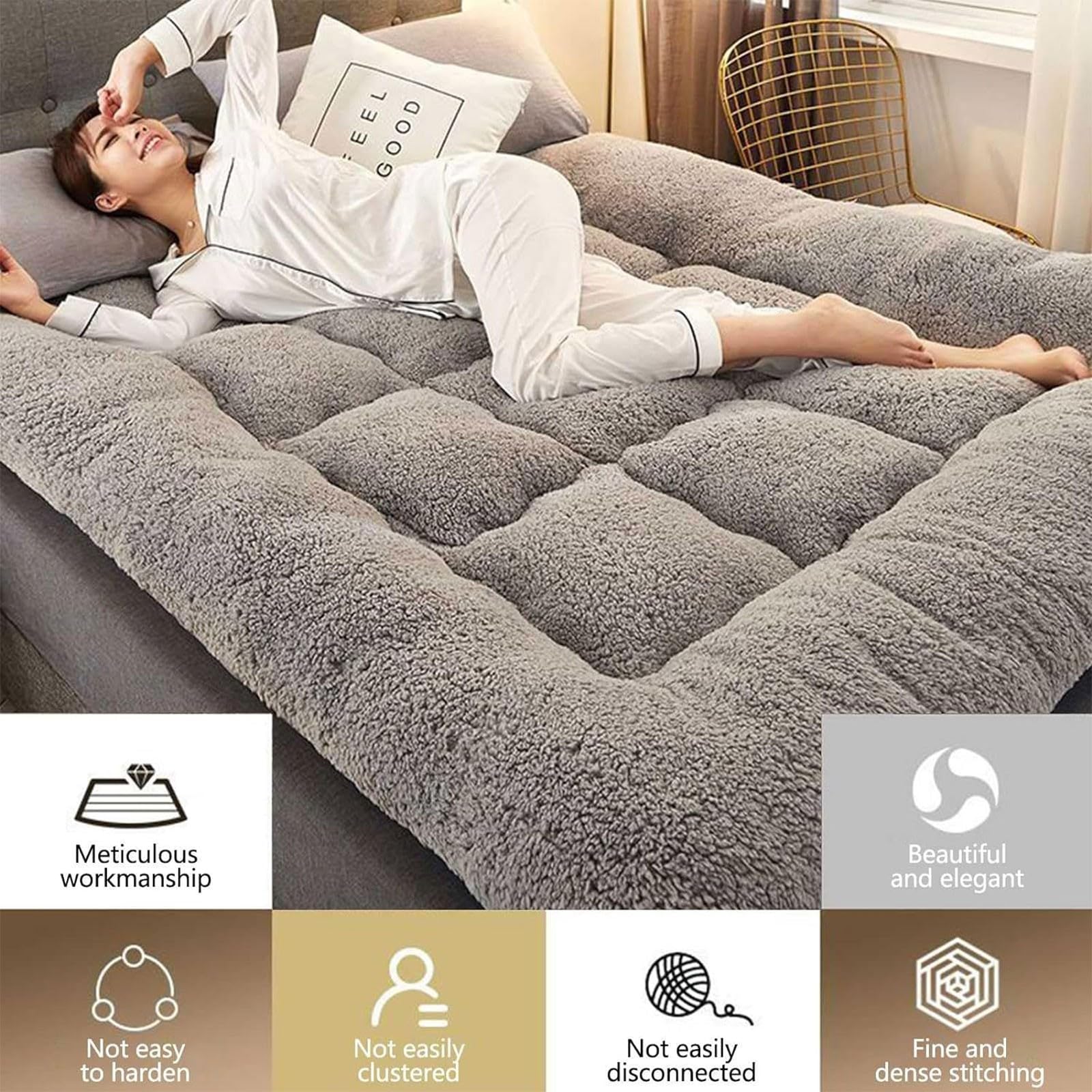 Colchón Todo Incluido Sábana Bajera Espesada Funda de Colchón 100% Algodón Soja Antideslizante Acolchado Colcha para Apartamento Dormitorio (Color : Marrón Tamaño: 200 x 220 cm)
