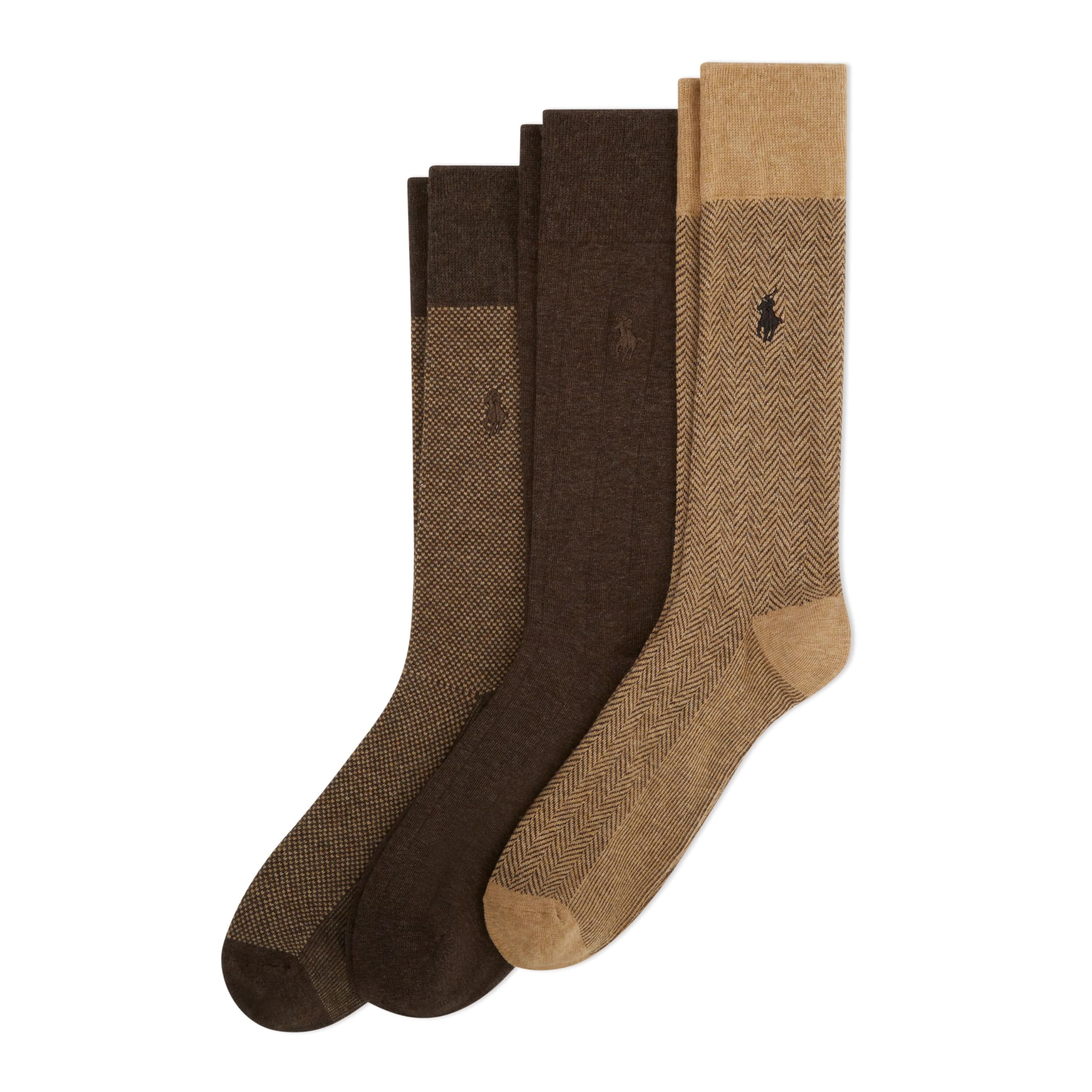 POLO RALPH LAUREN Men's Assorted Pattern Dress Crew Socks, 3 Pairs