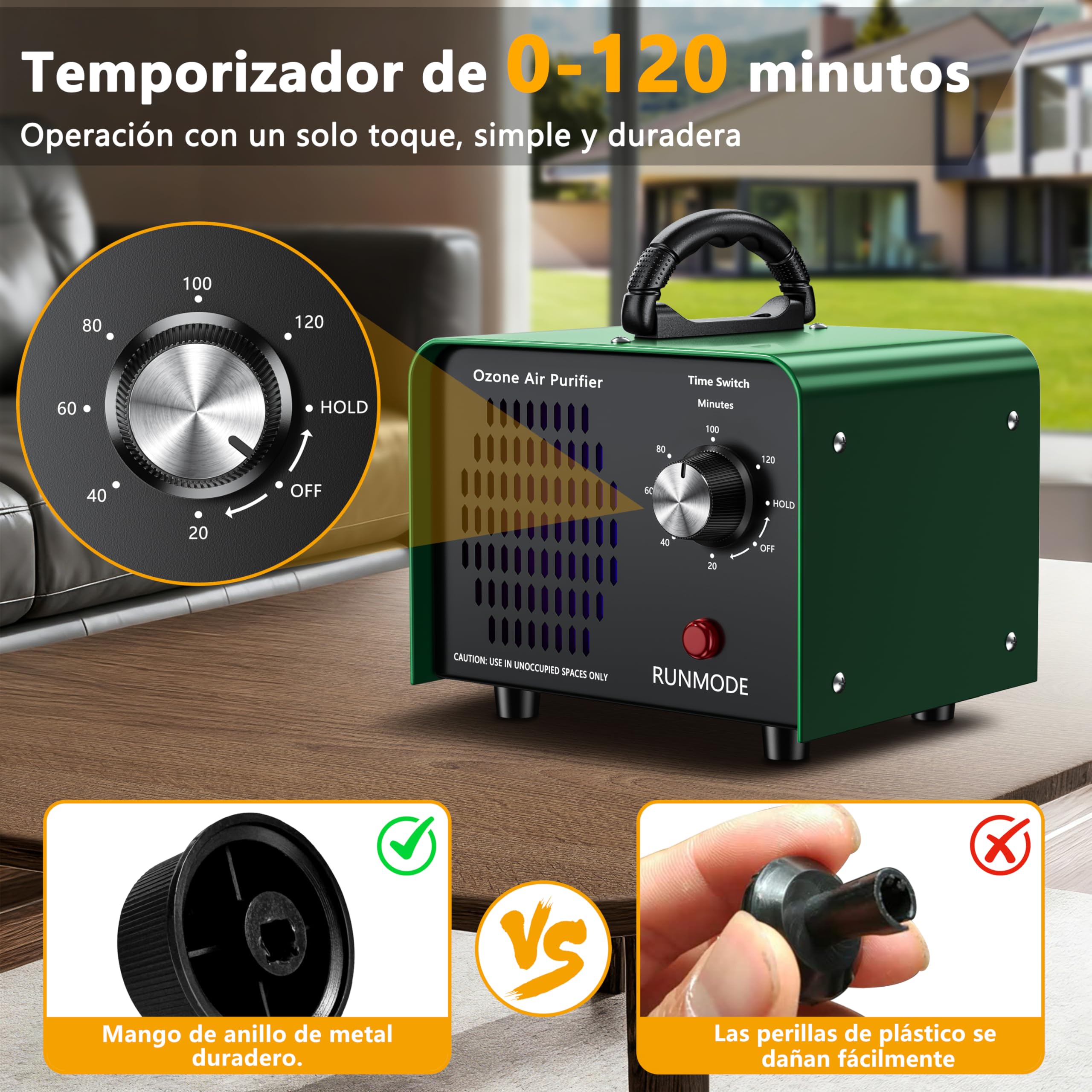 Generador de ozono de 90 000 mg/h con temporizador de 120 minutos, ozonizador de 600 m². Aparato de ozono industrial, ozonizador O3 para el hogar/humo/olores de mascotas/olores de cocina/garaje/hotele