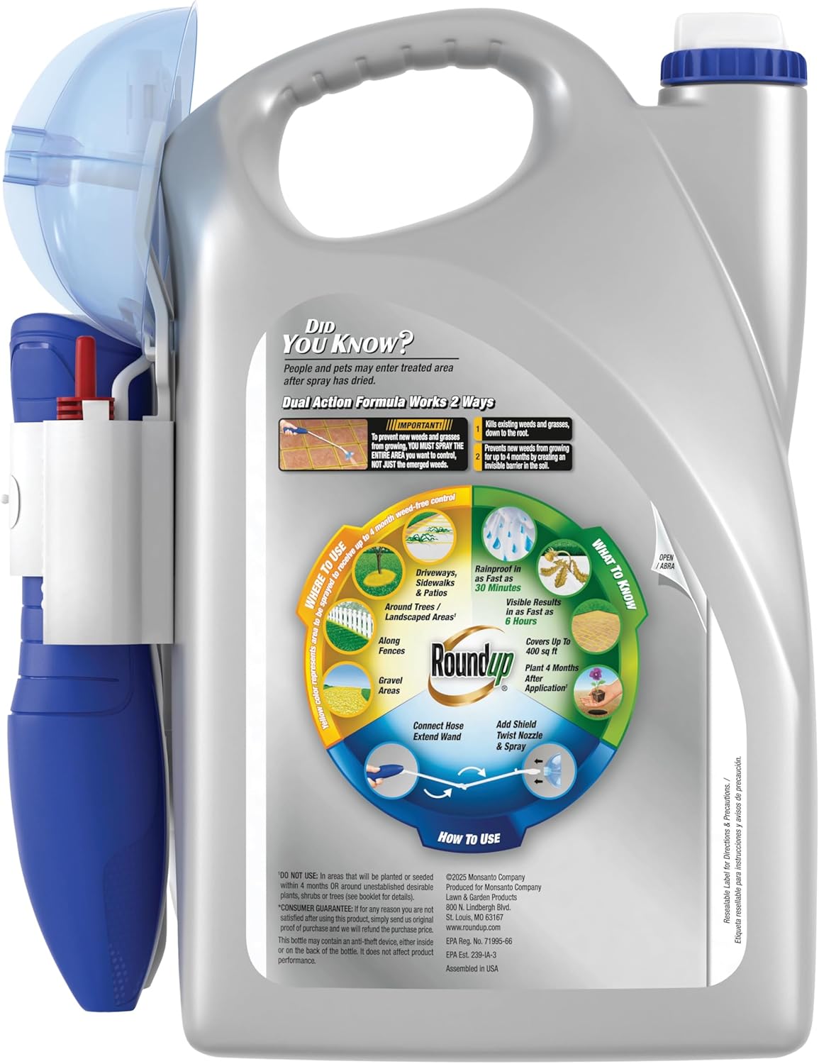 Roundup Dual Action Weed and Grass Killer Plus 4 Month Preventer with Sure Shot Wand, 1.33 gal.