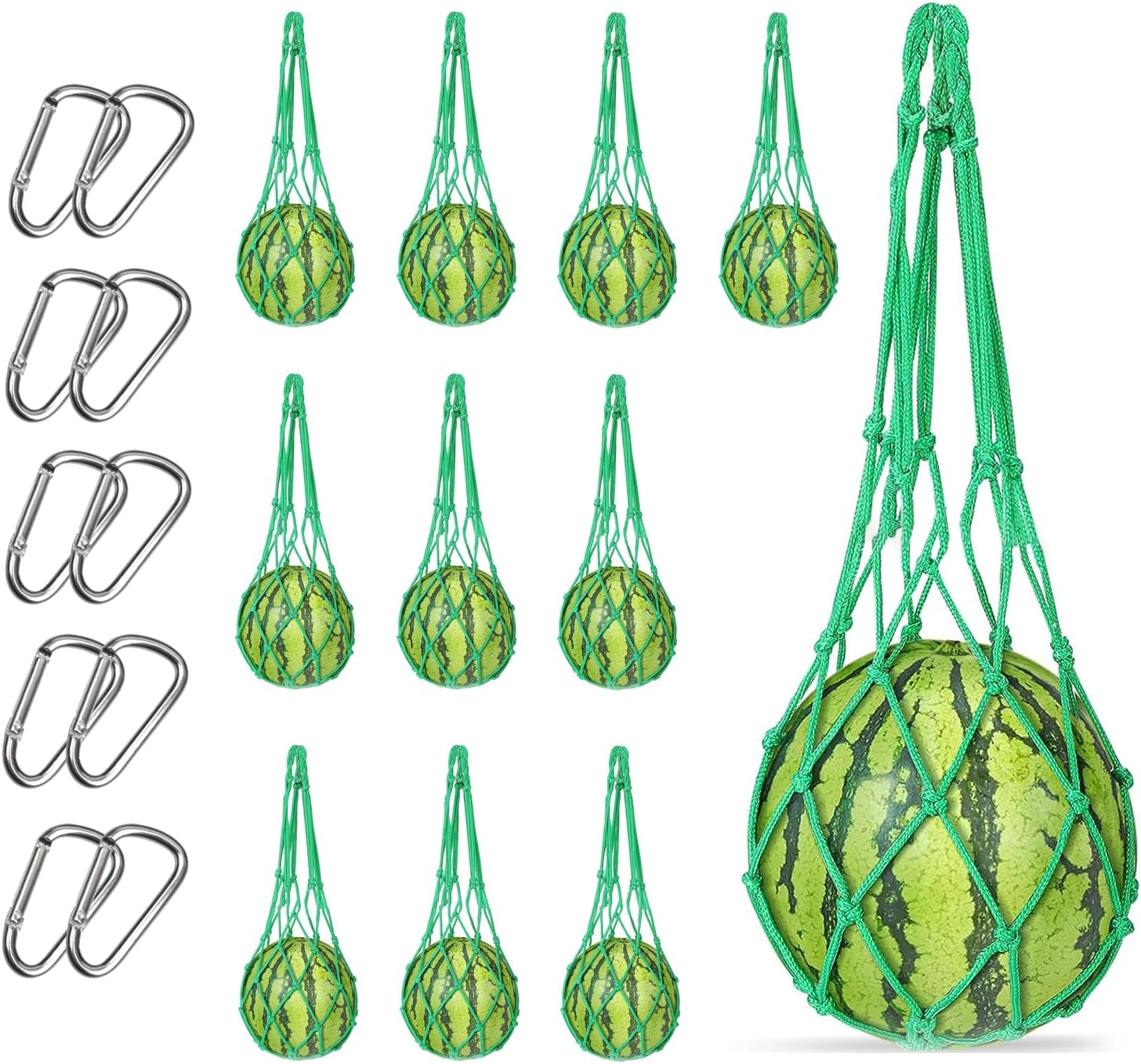 10 Pcs Melon Hammocks Cradles with D Hanging Hooks, for Trellis Heavy Duty Watermelon Nets,Or Growing Cantaloupe, Pumpkin,Honeydew in Vertical Garden (Green)