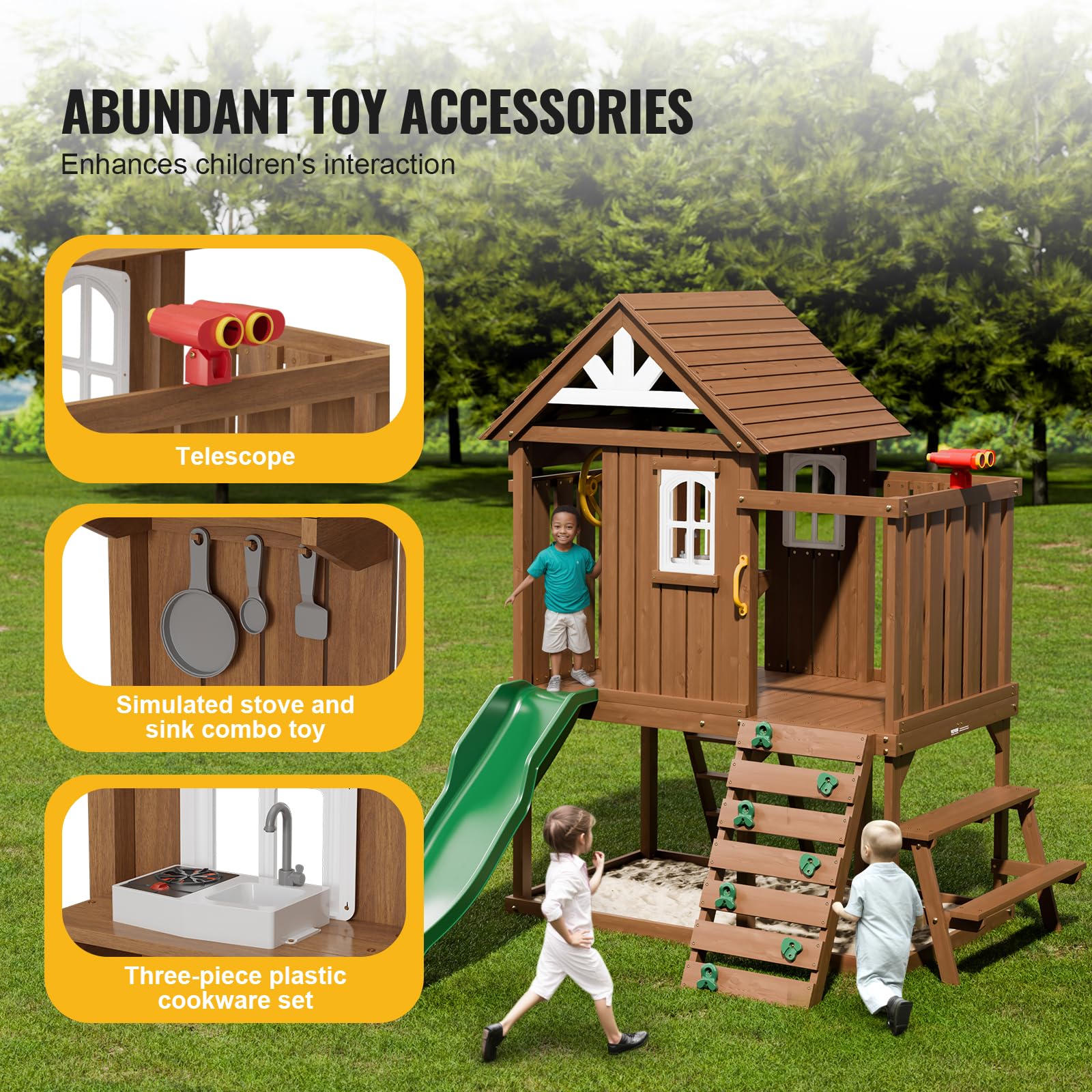 VEVOR Casetta da Gioco per Bambini da Esterno in Legno (Grigio, 2,32P x 3,1l x 2,69H metri)