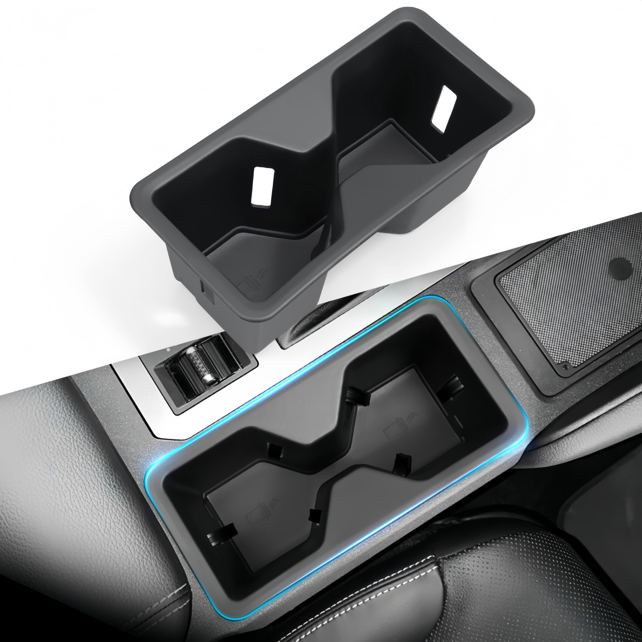 Center Console Cup Holder Inserts for Toyota Land Cruiser 2027 2026 2025 2024, Interior Accessories TPE Car Cup Holder for 2024-2027 Land Cruiser, Black