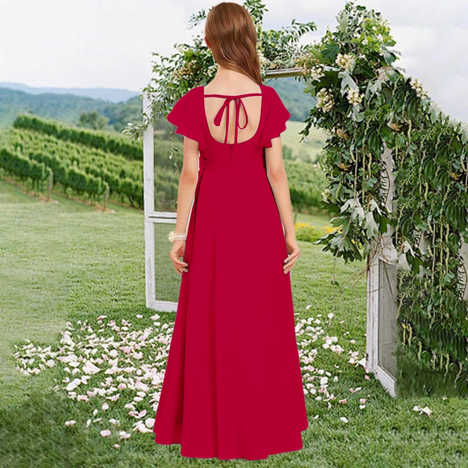Vestido de verano para niñas, vestido largo de gasa con volantes, vestido largo de boda, vestido de dama de honor, vestido de noche de cumpleaños
