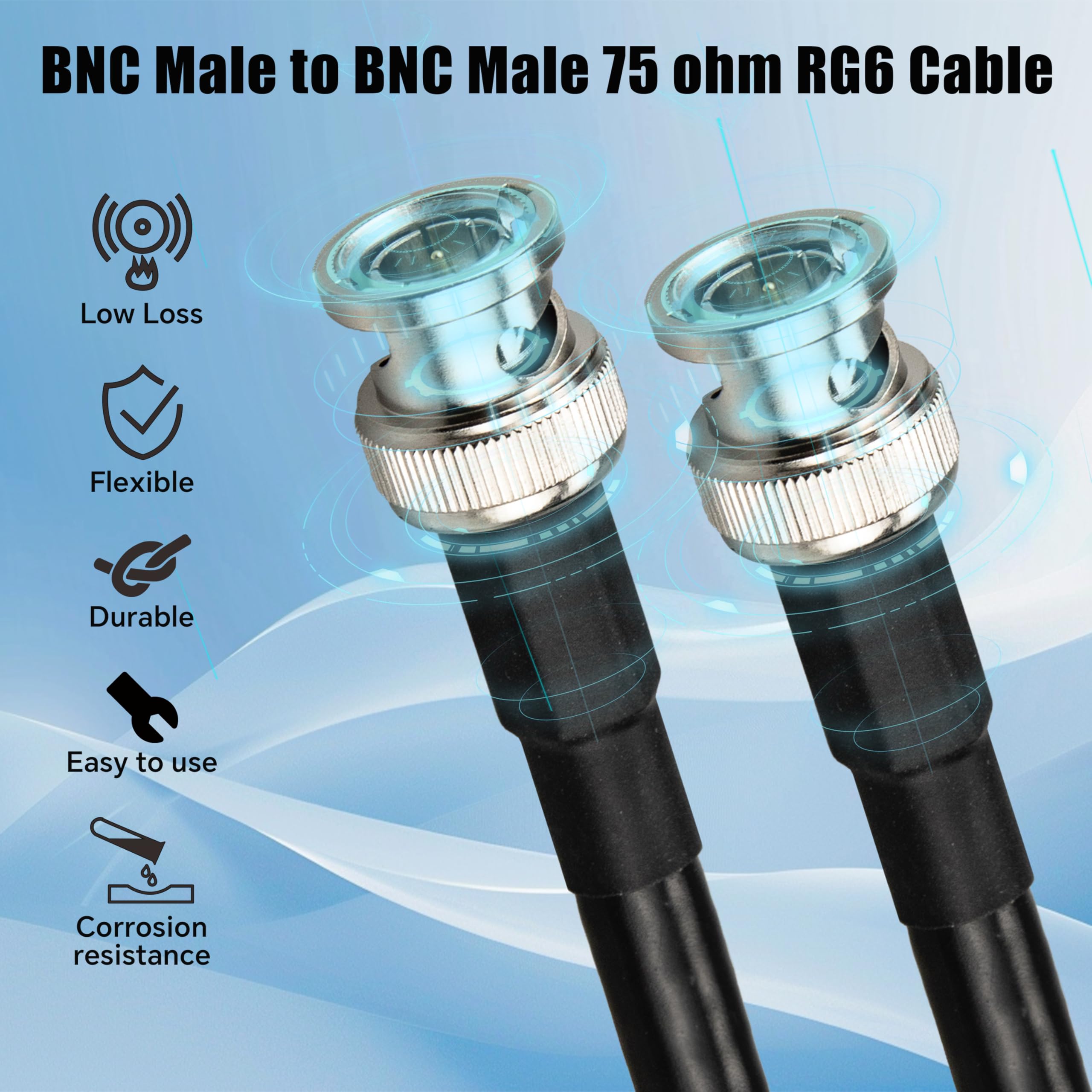 Cavo BNC SDI 15 Metri Cavo Coassiale RG6 75 Ohm Basso Attenuazione Connettori BNC Plug&Play per Sistemi CCTV Videocamere Sicurezza DVR 3G-SDI Impianti Videosorveglianza