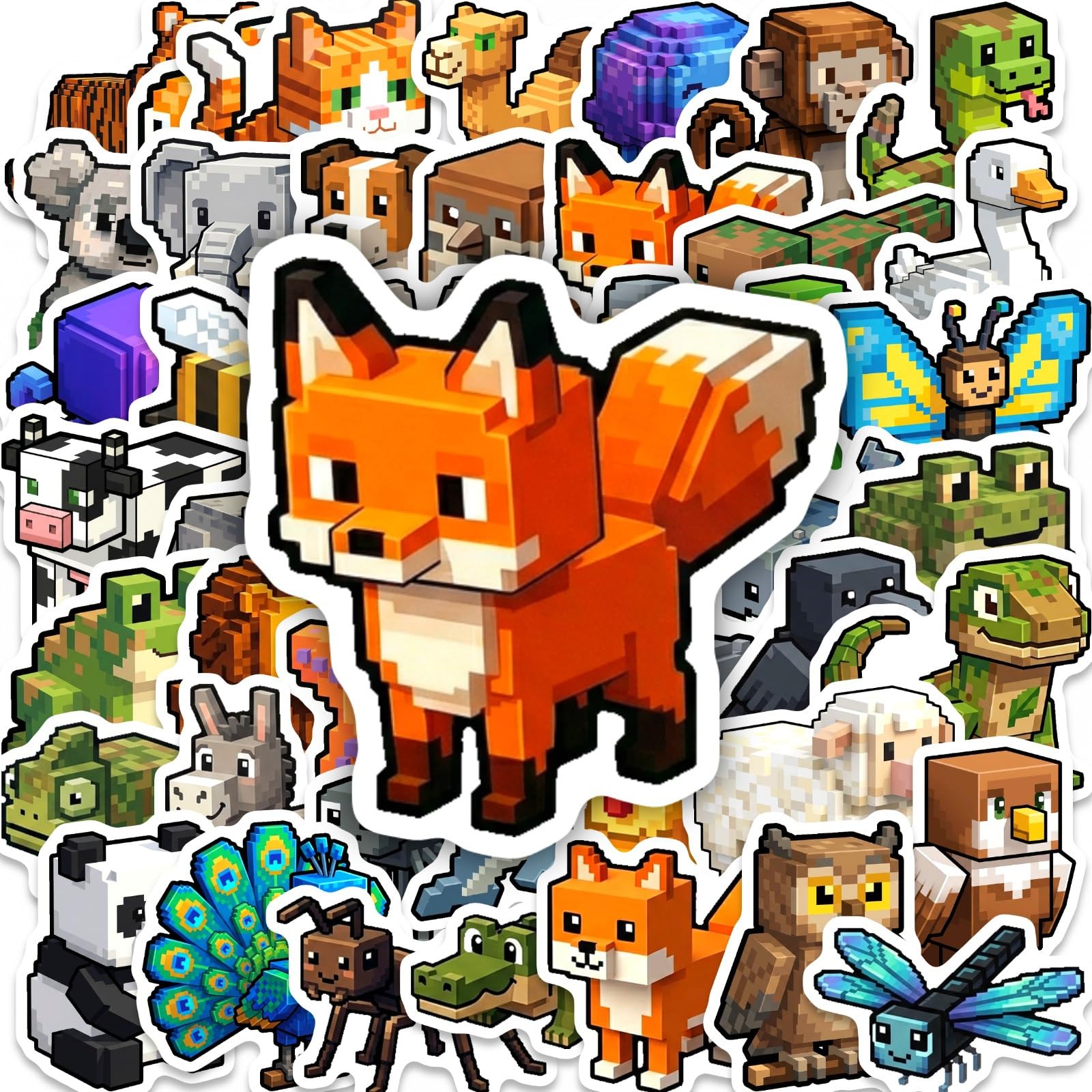 50Pcs Pixel Animal Stickers Blocky Retro Vinyl Decals for Laptops Skateboards Luggage Helmets Bikes and Phones Fans Lovers and Nostalgic Vibe Enthusiasts