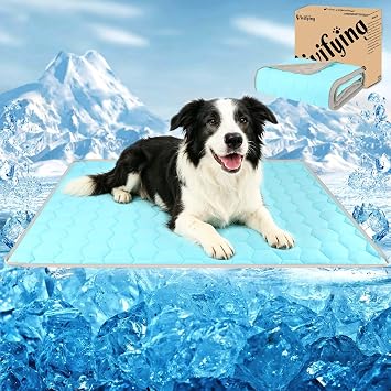 Vivifying Dog Cooling Mat, 101x76cm Waterproof Reversible Pet Cooling Blanket with Ice Silk & Velvet   Year-Round Comfort for Dogs and Cats L, Blue&Grey