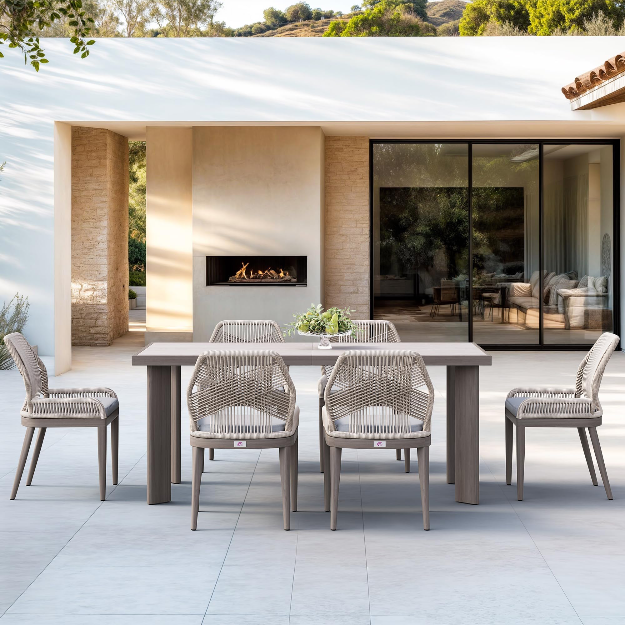 PURPLE LEAF Patio Dining Set 7 Pieces with Cushion and Backrest, Light Grey