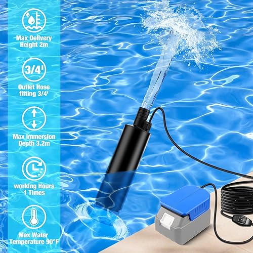 Miniatura 2 de Bomba de agua sumergible inalámbrica para batería Makita de 18 V, bomba eléctrica para jardín, bañera de hidromasaje, tanque, piscina, estanques,