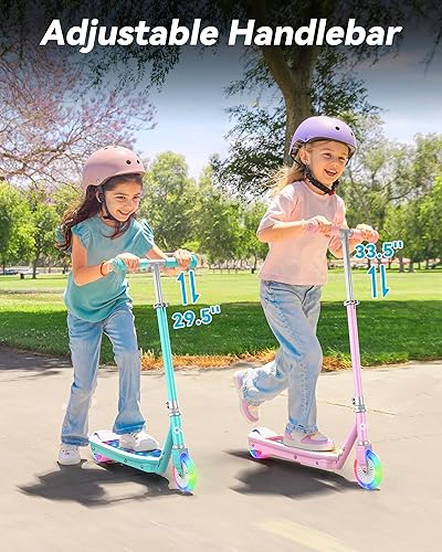Miniatura 6 de Gyroor KS2 Scooter eléctrico para niños con luces LED, velocidad segura de 5 MPH, arranque con sensor de pie, manillar ajustable, carga rápida, para