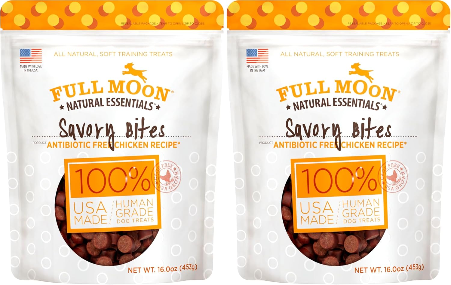 Full Moon All Natural Human Grade Dog Treats, Essential Chicken Savory Bites, 16 Ounce (Pack of 2)