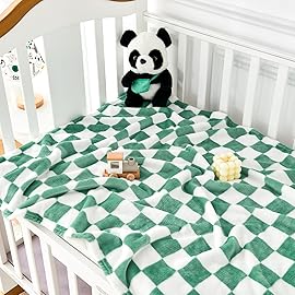 Yurhap Checkered Baby Blanket Fleece Baby Blankets for Boys, Ultra Soft Cozy Fluffy Infant Toddler Newborn Receiving Gifts for Crib Stroller, 30x40 Inch, Jade Green