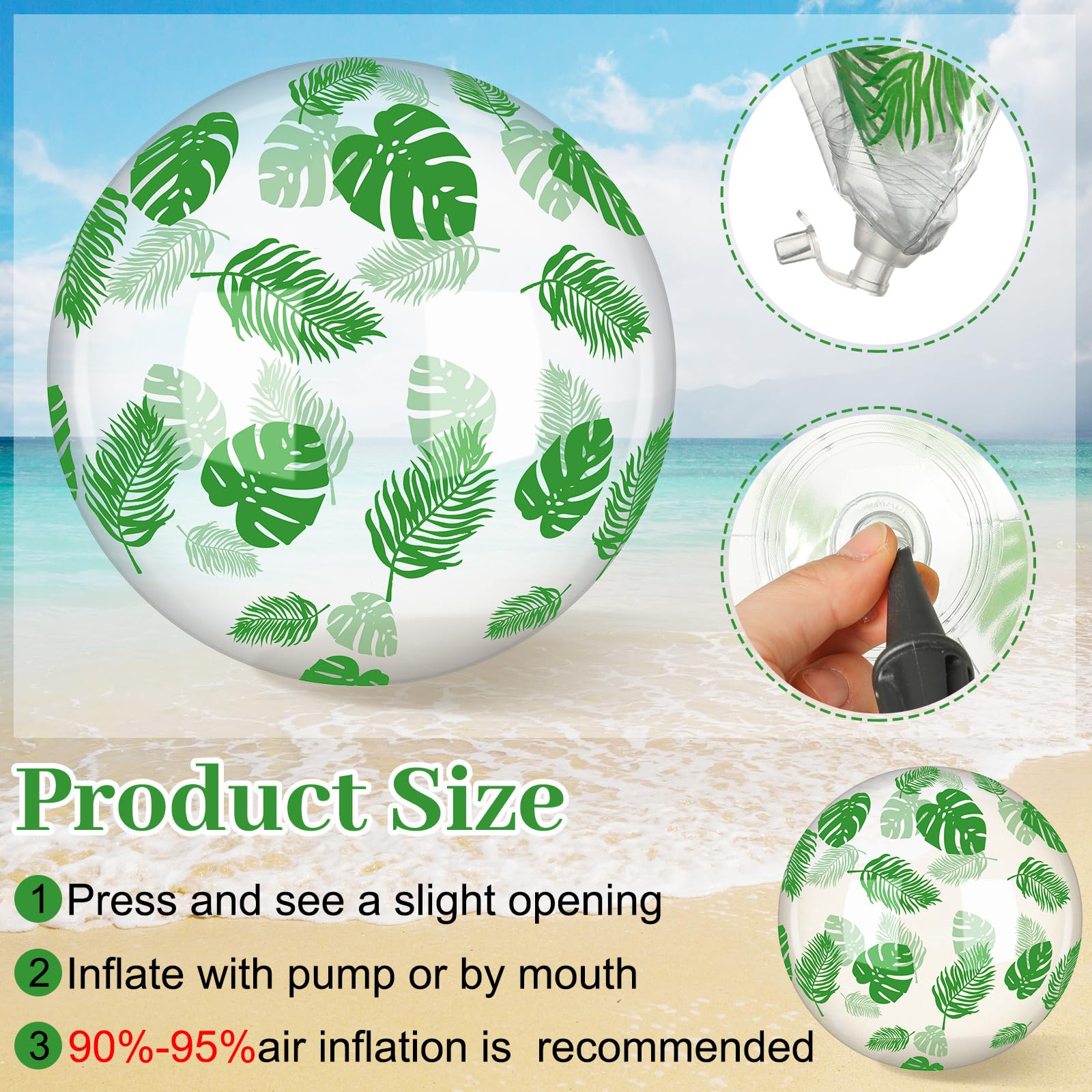 24 bolas de playa inflables tropicales de 12 pulgadas, bolas de hojas de palma transparentes, decoraciones de despedida de soltera, fiestas de Luau, decoraciones hawaianas para bodas, 6