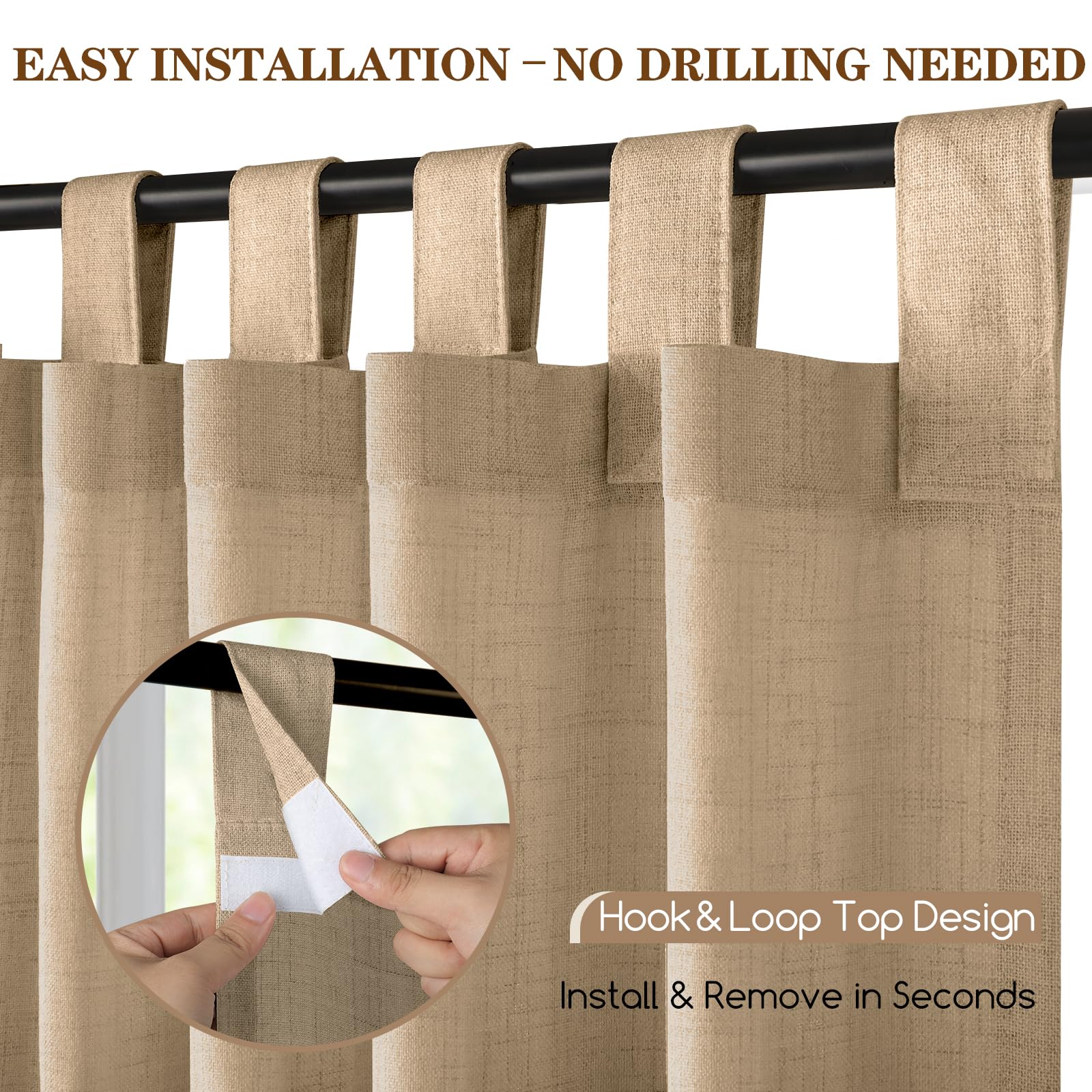 Tende da Esterno, 2 Pezzi Tende per Gazebo Antipioggia con Anelli, Lino Tenda per Esterno Impermeabili, Tenda Oscurante da Esterno per Terrazzo Porta Balcone Veranda Giardino Pergola(132x215cm,Caqui) - 4