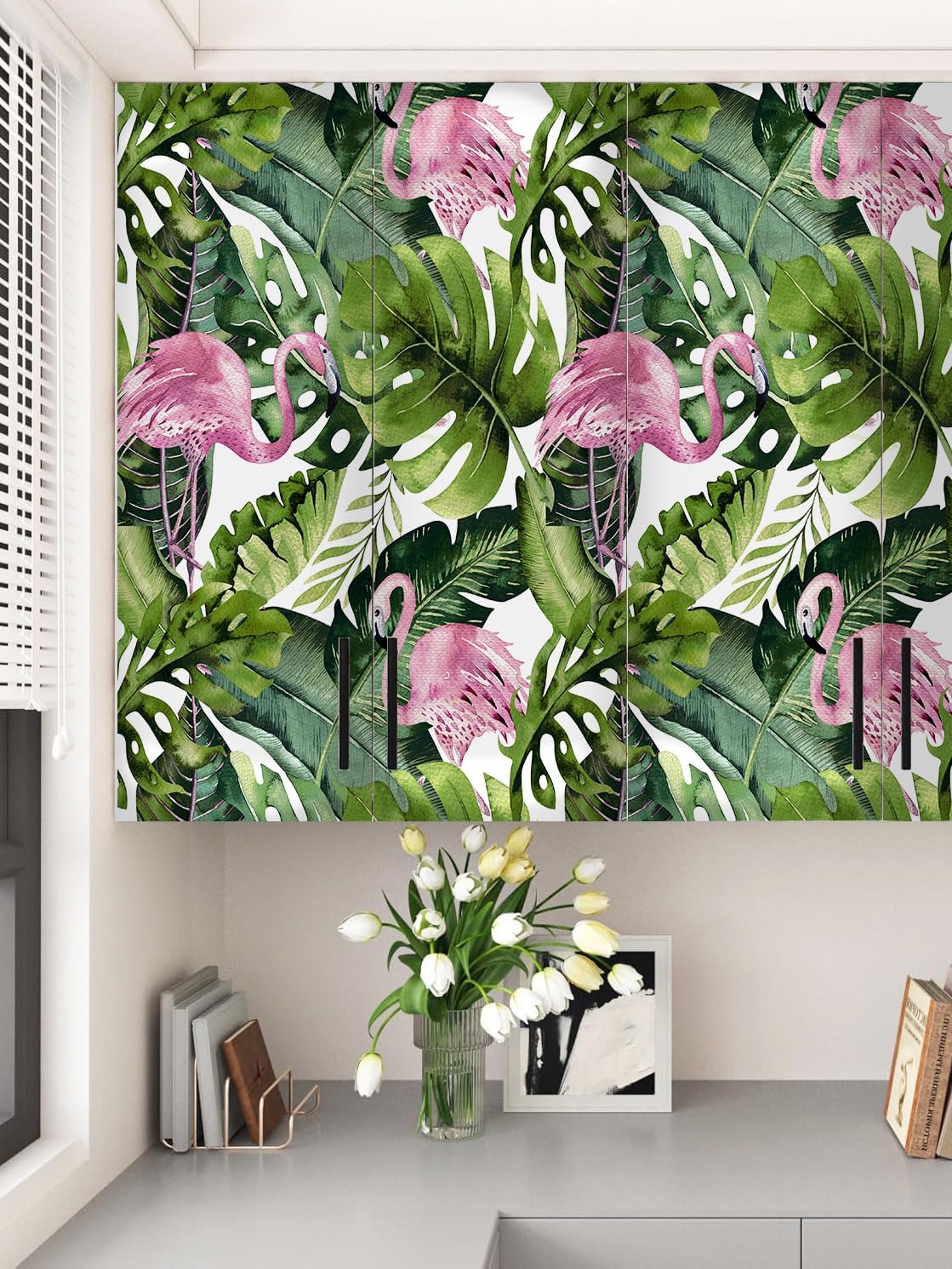 Floralplus Peel and Stick Wallpaper Pink Flamingo Wallpaper Tropical Palm Leaf Removable Wallpapers for Bathroom Renter Friendly Floral Contact Paper for Nursery Home Decor 17.5 x 118 in