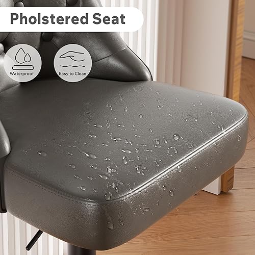 Miniatura 6 de Juego de 2 taburetes de bar, taburete de bar ajustable de altura de mostrador con respaldo, sillas de bar tapizadas de piel sintética, taburetes de