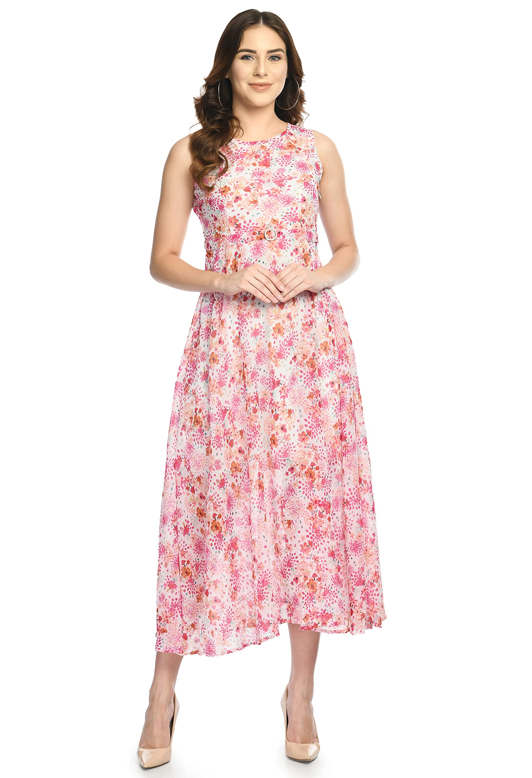 SarvayoniWomens Georgette Multicolor Floral Print Maxi Dress