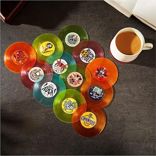 Miniatura 2 de Divertidos posavasos retro para discos de vinilo, juego de 6 posavasos creativos con soporte para tocadiscos de vinilo para amantes de la música,