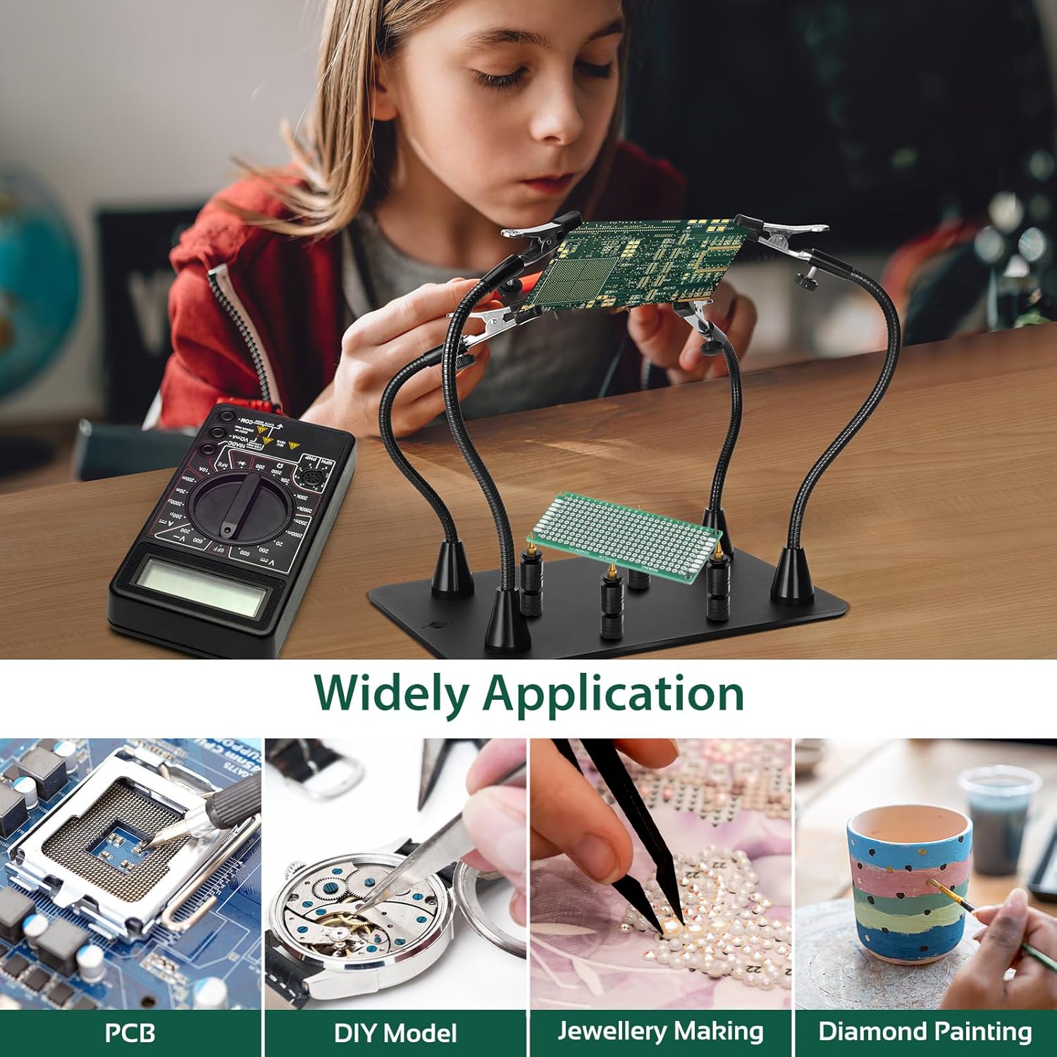 Super Magnetic Helping Hands Soldering Station, Third Hand Soldering Tool with Alligator Clips, 4 Flexible Gooseneck Arms & 4 PCB Circuit Board Holders for Electronic Repair Soldering Craft Hobby