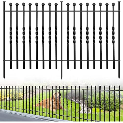 10 Panels Decorative Garden Fence, 32in(H)×24Ft(L) Heavy Duty Twist Outdoor Dog Fence Rustproof Metal Square Tube No Dig Animal Barrier Border Fencing for Temporary Yard Patio Landscape