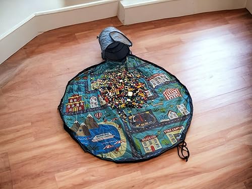 Miniatura 7 de Cesta de almacenamiento de juguetes con tapete de juego Cityscape, almacenamiento de juguetes y bloques de construcción, almacenamiento de bloques