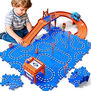 Toddler Toys for 3 4 5 6 Year Old Boys Kids Girls, 45 Pcs Puzzle Track Car Set for Boys Toddlers 3-5 4-6, Puzzle Race Tracks Car Toys Set for Kids Ages 3 4 5 6,Toddler Toys Birthday