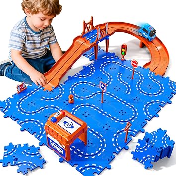 Toddler Toys for 3 4 5 6 Year Old Boys Kids Girls, 45 Pcs Puzzle Track Car Set for Boys Toddlers 3-5 4-6, Puzzle Race Tracks Car Toys Set for Kids Ages 3 4 5 6,Toddler Toys Birthday