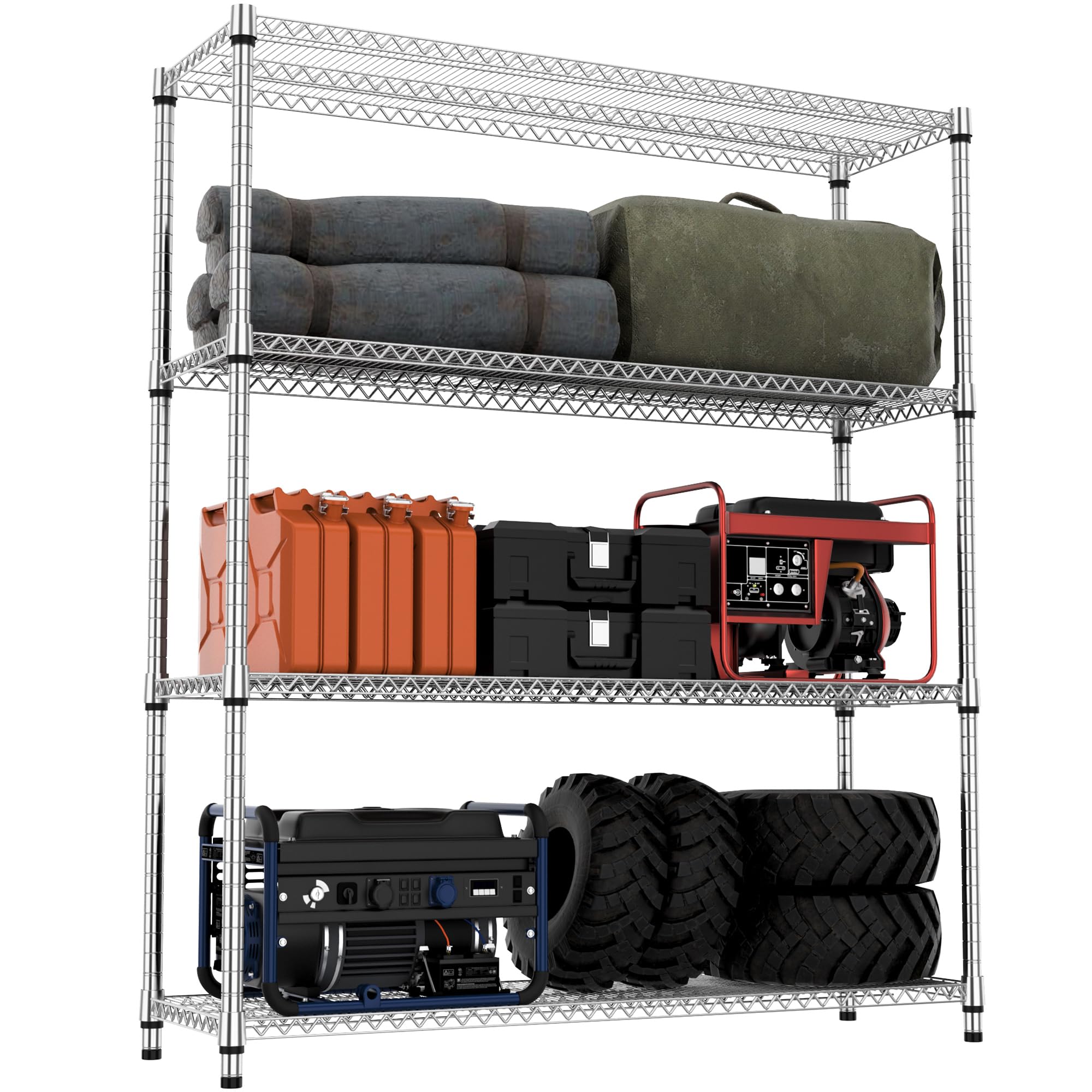 M MZG Storage Shelves 4 Tier Metal Storage Unit With Height Adjustable Shelves and Wheel 1198.6 kg Load Weight Heavy Duty Organizer for Garage, Laundry, Kitchen 45 x 120 x 178.7 cm Chrome