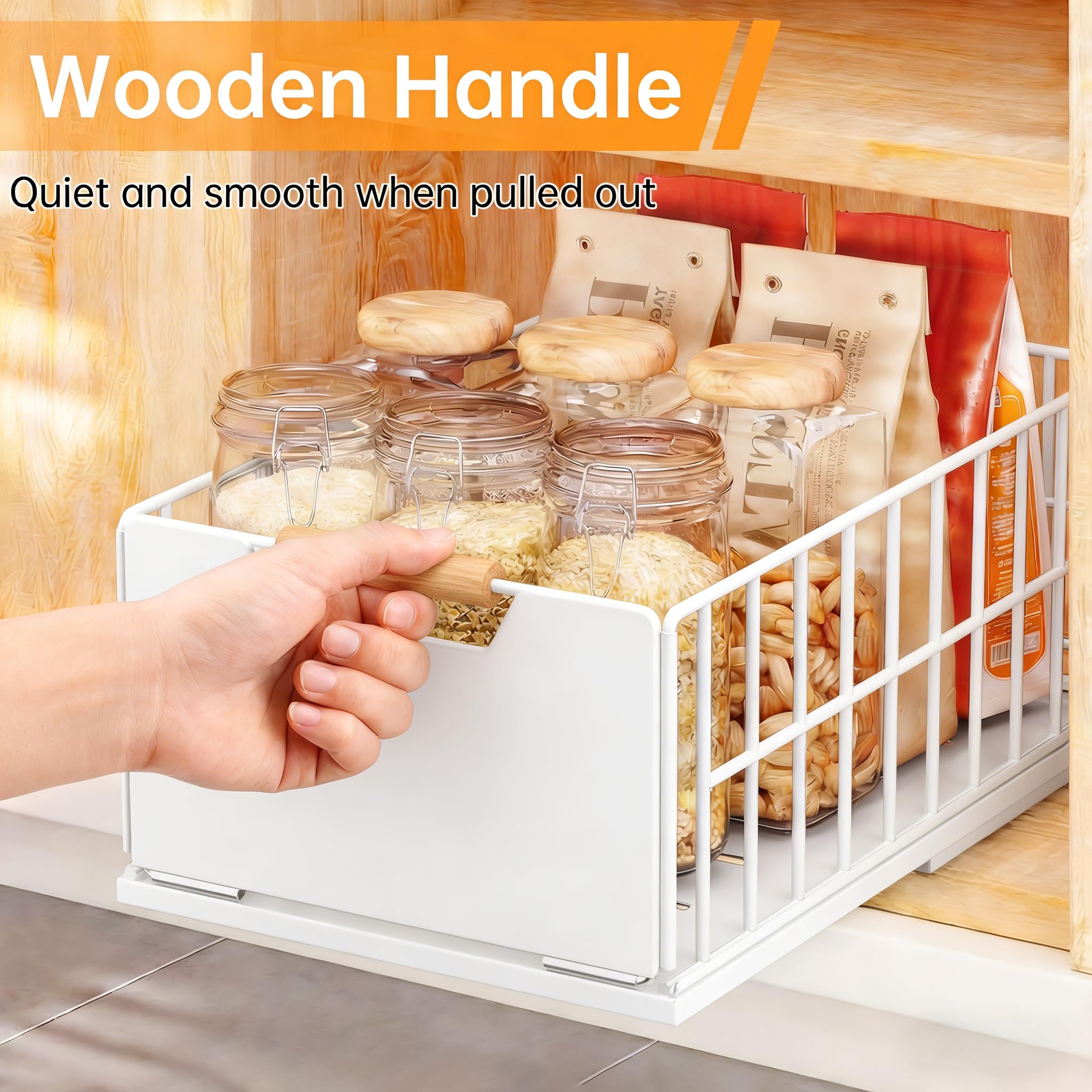 2 Stück Teleskopschublade Ausziehbare Schublade Küche, Slide Out Schubladen Organizer Mit Schubladenschienen und Kleber, Metall Pull Out Drawer für Küchenschränke(40T x 25B x 18H CM) - Ohne Bohren