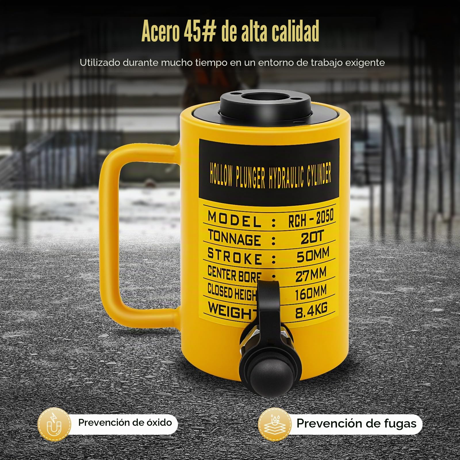 Cilindro hidráulico 20T con 160 mm, cilindro hueco, cilindro de pistón hueco, gato de sello y bomba de aceite manual, cilindro de marco hidráulico para edificios y puentes RCH-2050