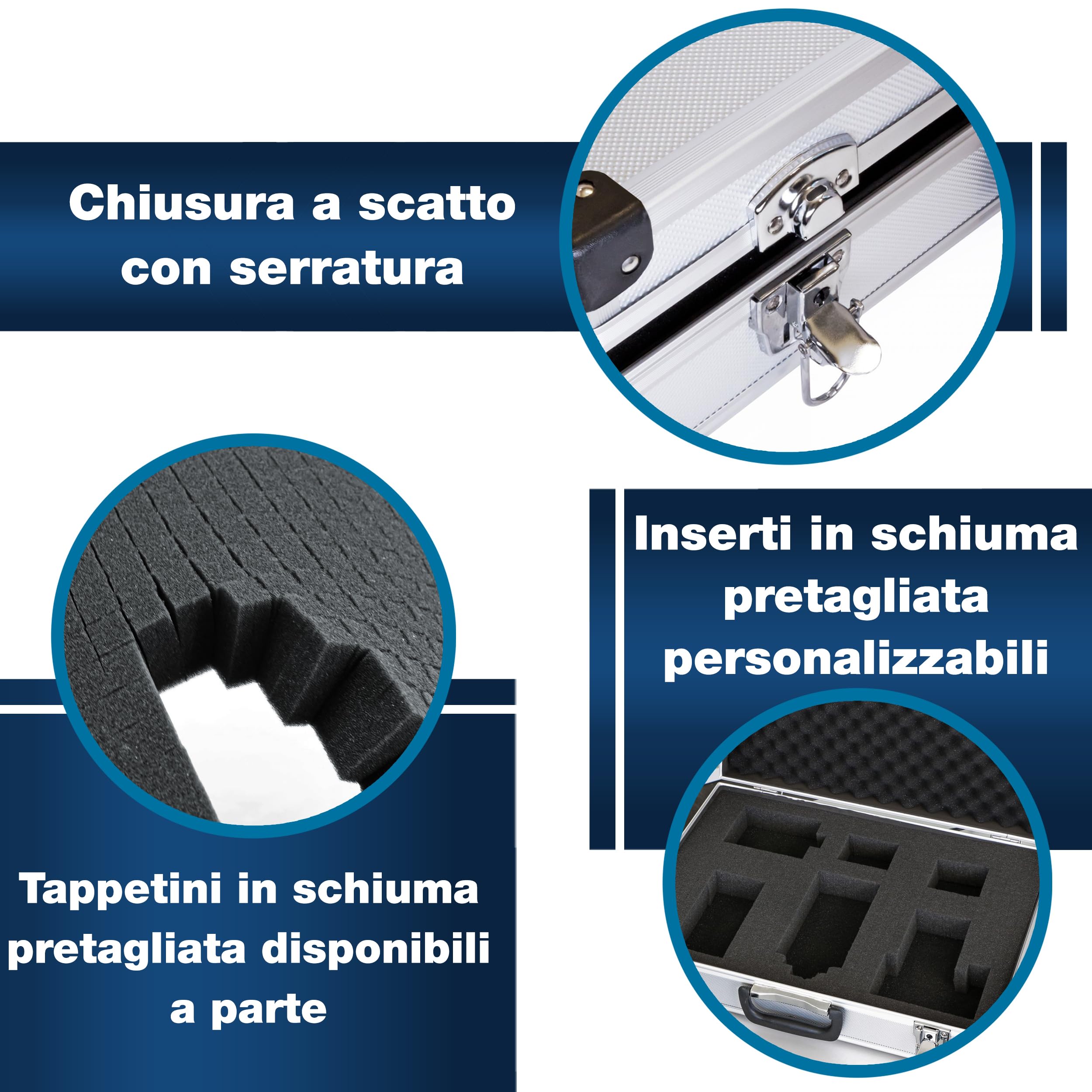 Peaktech 7270 - Custodia Universale per Strumenti di Misura, Custodia in Alluminio Resistente, Vano Porta Attrezzi, Imbottitura in Schiuma, con Lucchetto, Antipolvere, XXL - 500 x 350 x 120 mm
