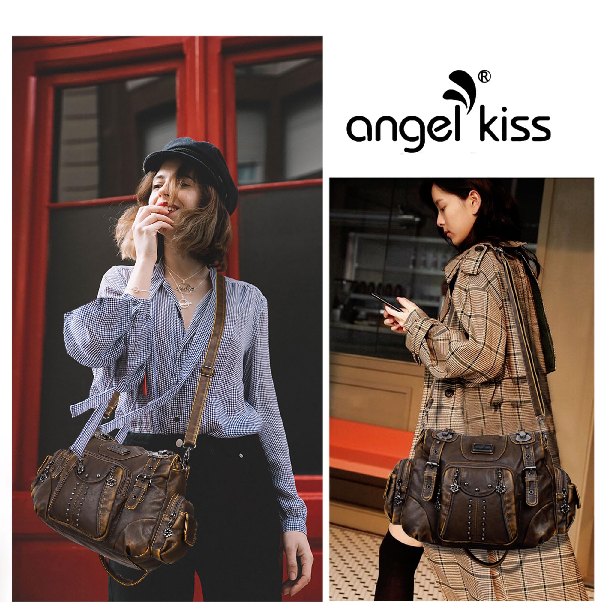 Angel Kiss Umhängetasche, Damen-Shopping-Umhängetasche, Damen-Einkaufstasche mit Rivet-Design, Damen-Einkaufstasche mit abnehmbarem Schultergurt