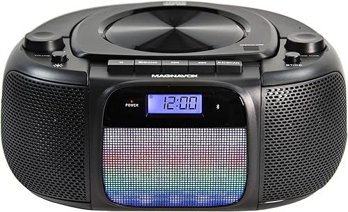 Magnavox MD6972 Boombox de CD portátil de carga superior con radio estéreo digital AMFM, luces que cambian de color y tecnología inalámbrica