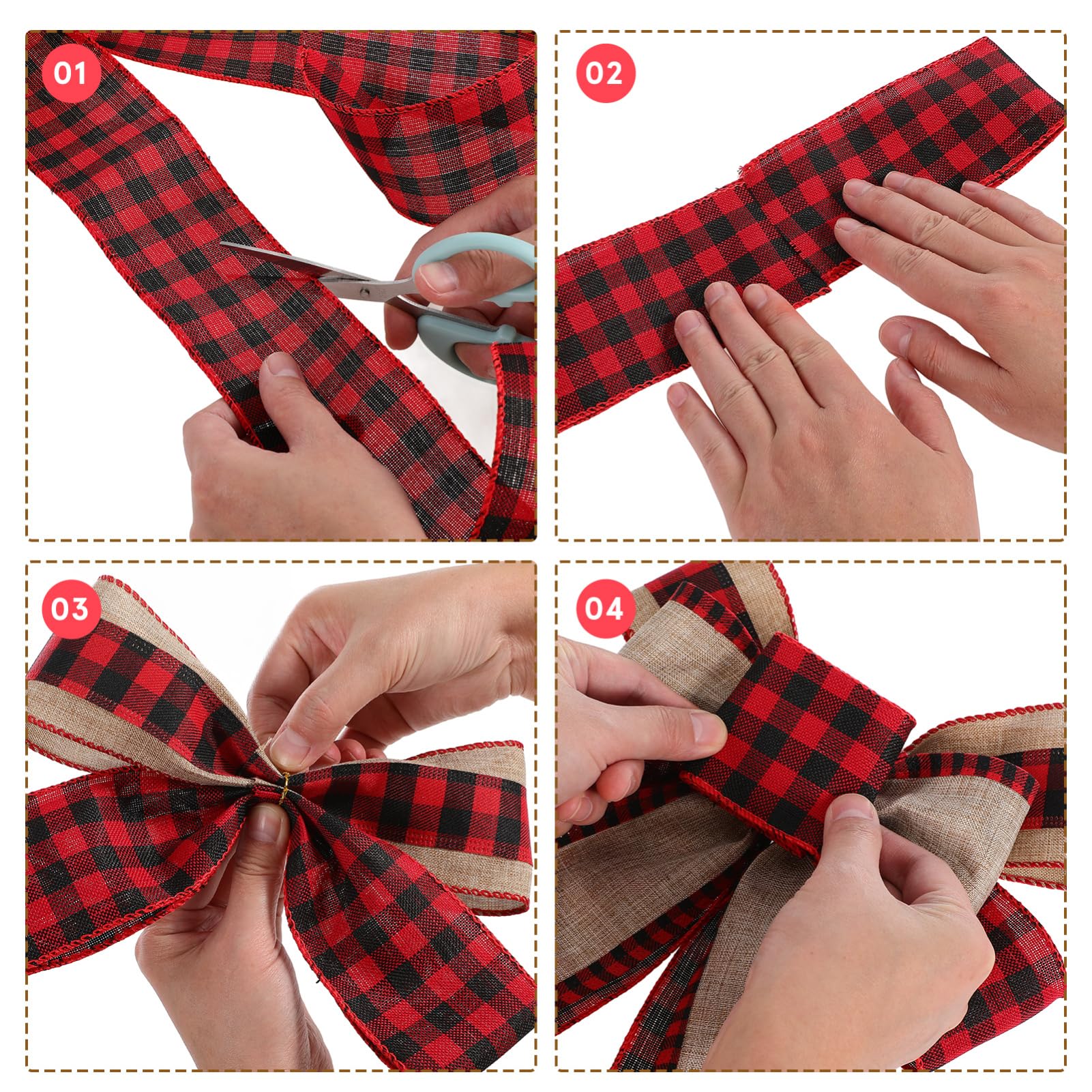 minkissy 3 Rolls Christmas Burlap Ribbon, 5 Yards Buffalo Plaid Ribbon - Image 3