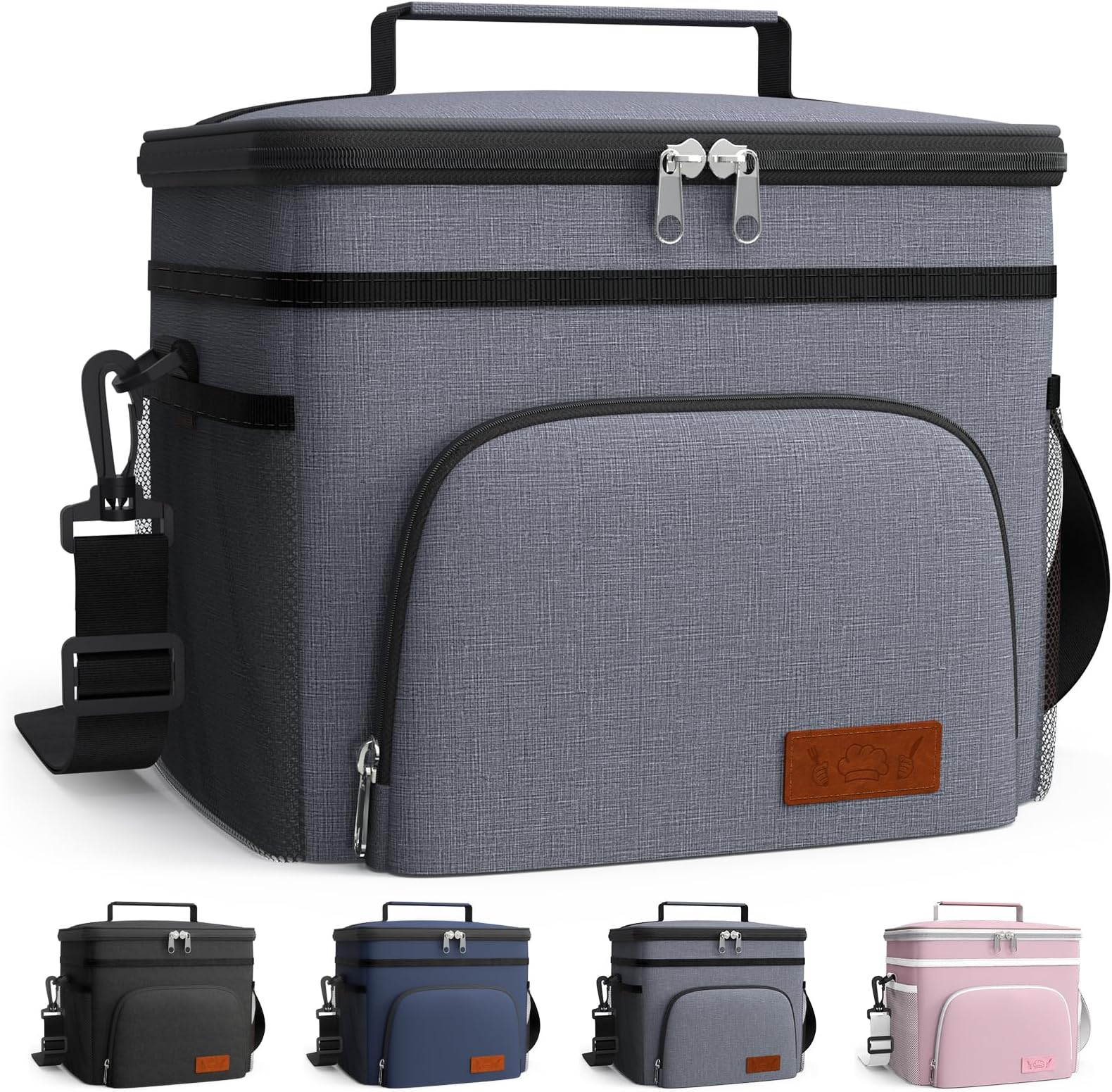 HOTOR Insulated Lunch Box for Men & Women - Leak-Proof Cooler Lunch Bag with 4 Pockets, Adjustable Strap, Ideal for Work, Picnic, Travel - Medium, Light Grey,10.2"×6.9"×8.5"