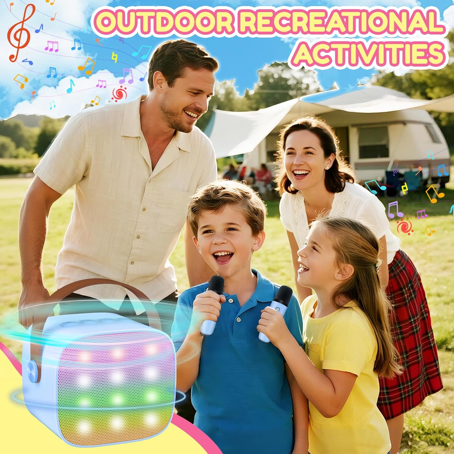 Mini Karaoke Machine for Kids with 2 Microphones - Portable Karaoke Player with Magic Voices, LED Lights for Grandkids, Birthday Gift for Girls Boys Party