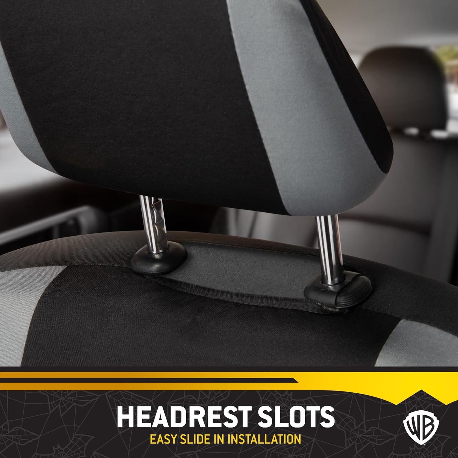 BDK Warner Bros DC Comics Batman Car Accessories 9pc Set - Universal Fit Car Seat Covers with Side Airbag Compatibility - Easy to Install for Car, Truck, Van, and SUV - Front & Rear Seats