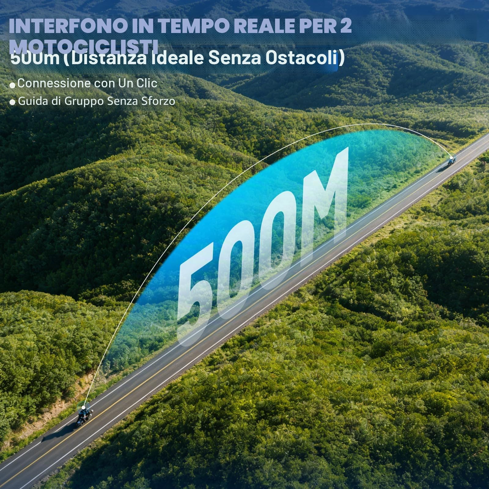 Intercom Moto Duo per 2 caschi, Bluetooth 5.4 con condivisione musicale, sistema di comunicazione da 500 m per 2 motociclisti, IP56 impermeabile - compatibile con tutti i caschi (confezione da